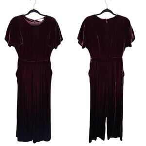 BODEN / Aston maroon burgundy wine velvet velour short sleeve jumpsuit / 4